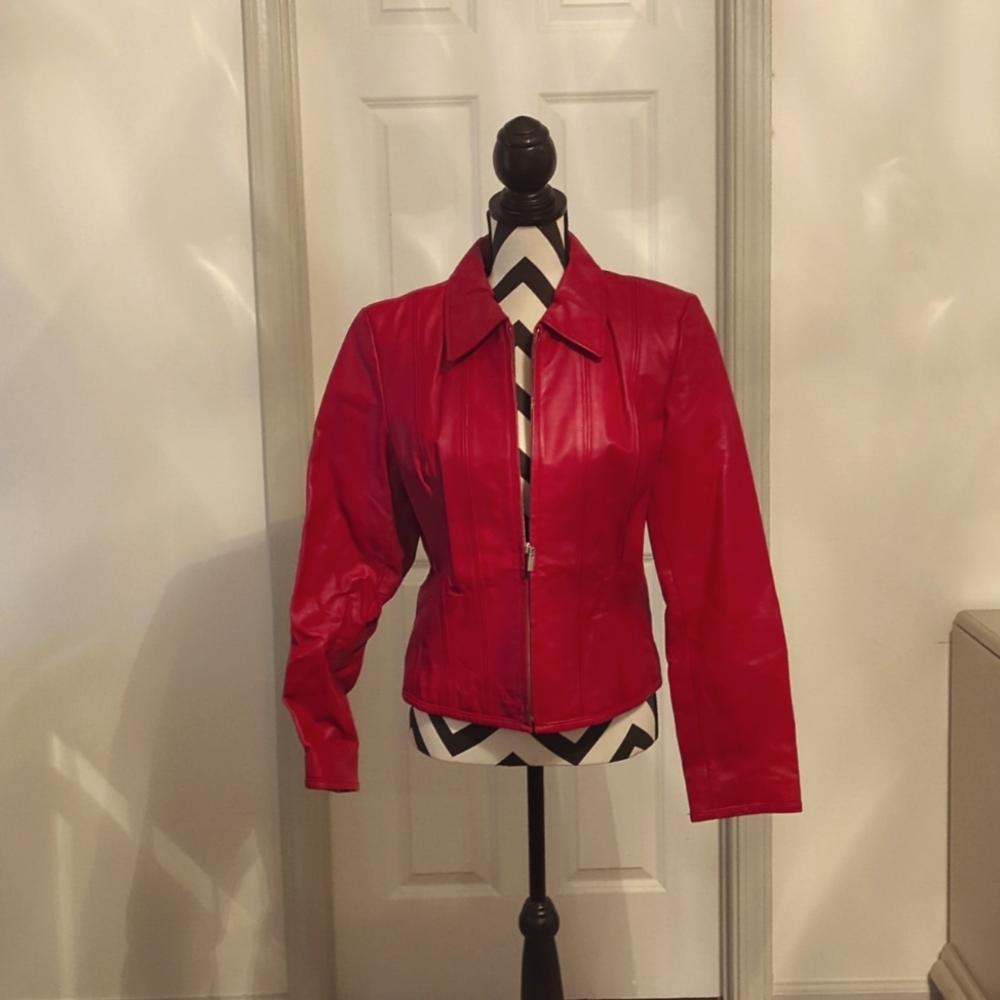 Moda International Red Leather Jacket size M